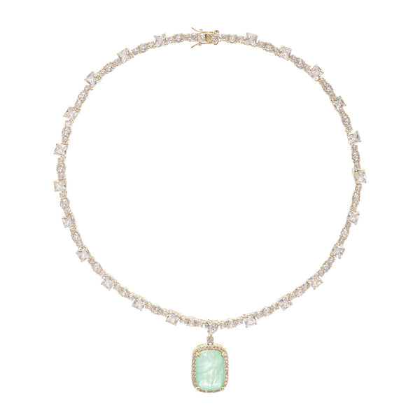 Clémence Gold Tone Oval Gemstone Pendant Necklace