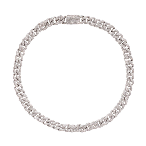 Frida Silver Tone Cuban Link Crystal Embellished Necklace