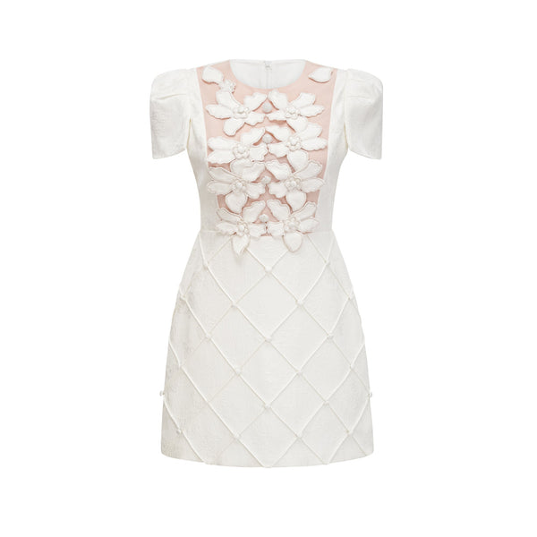 Coralie white petal-detail buttoned mini dress