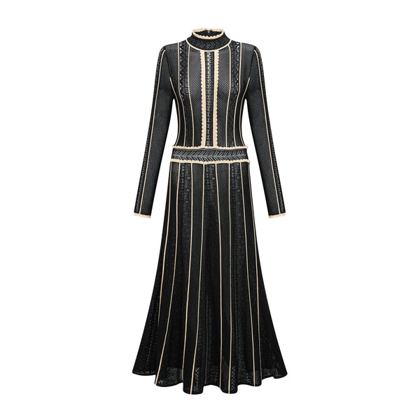 Maëlys black vertical-stripe netted maxi dress