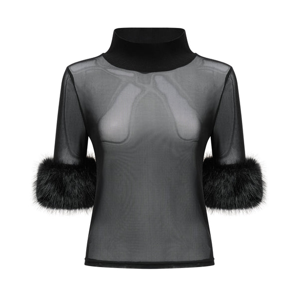 Ségolène black faux-fur tulle top