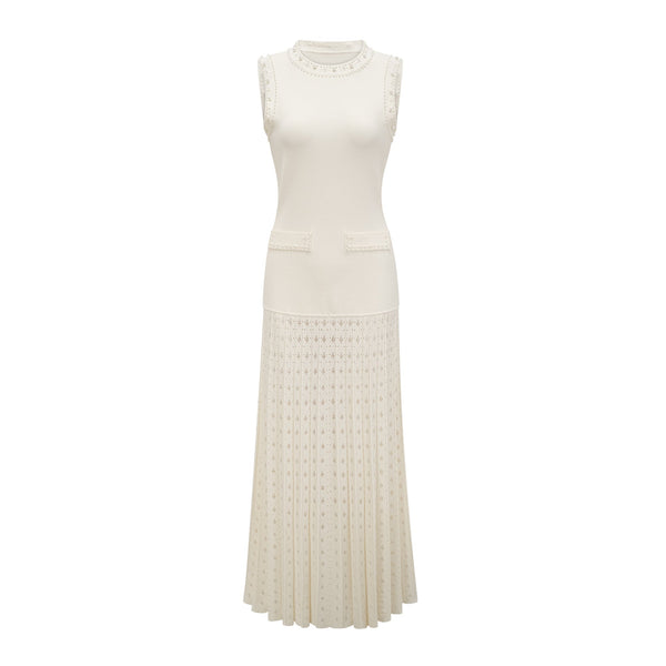 Donatienne white faux-pearl knitted maxi dress