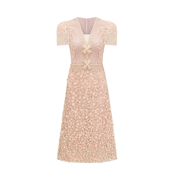 Bérengère neutrals faux-flower crochet midi dress