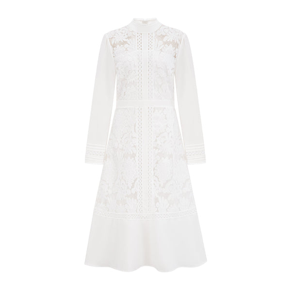 Madeleine white panelled embroidered midi dress