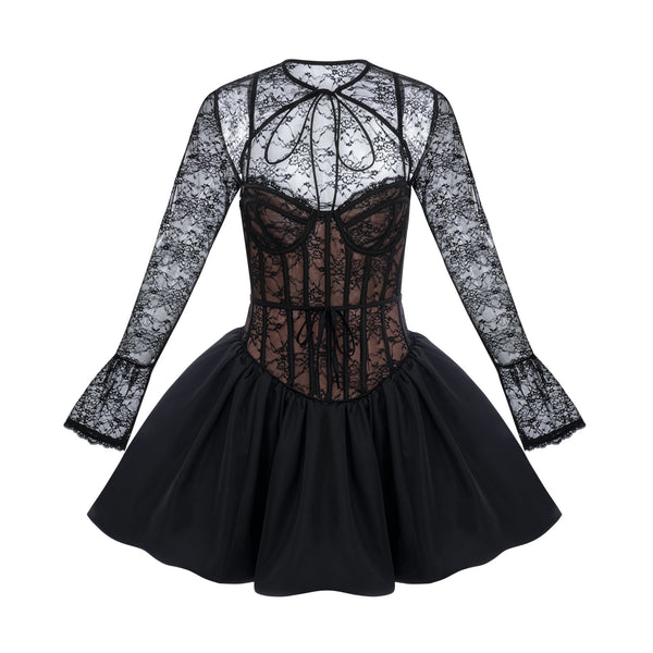 Louise black floral-lace vest & dress matching set