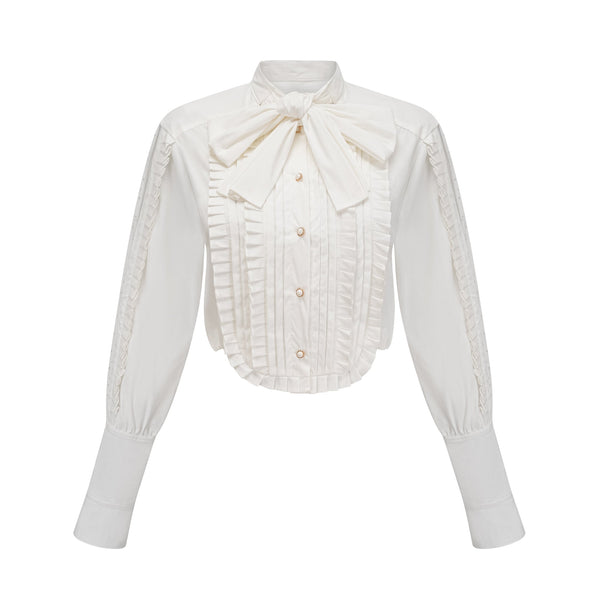 Céleste white pleated scarf-collar shirt