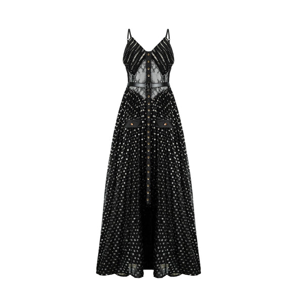 Aloïse Black Polka Dot Pleated Midi Dress