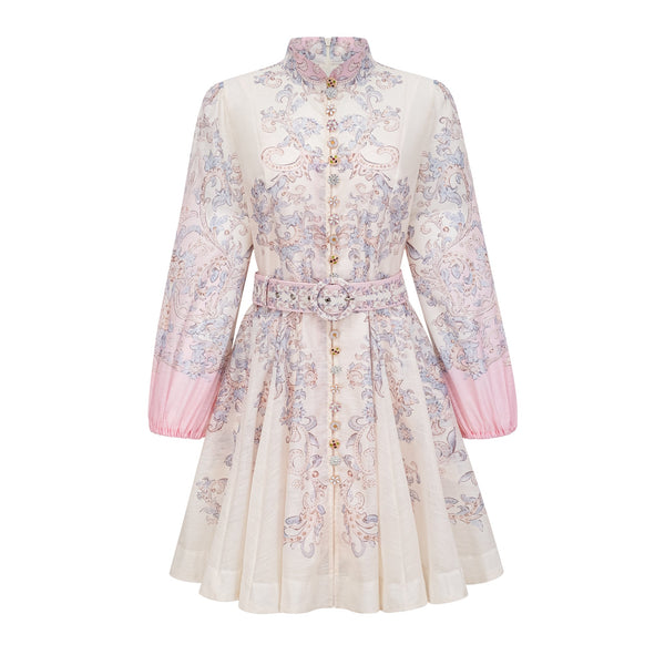 Fabienne Neutral Floral Print Mini Dress