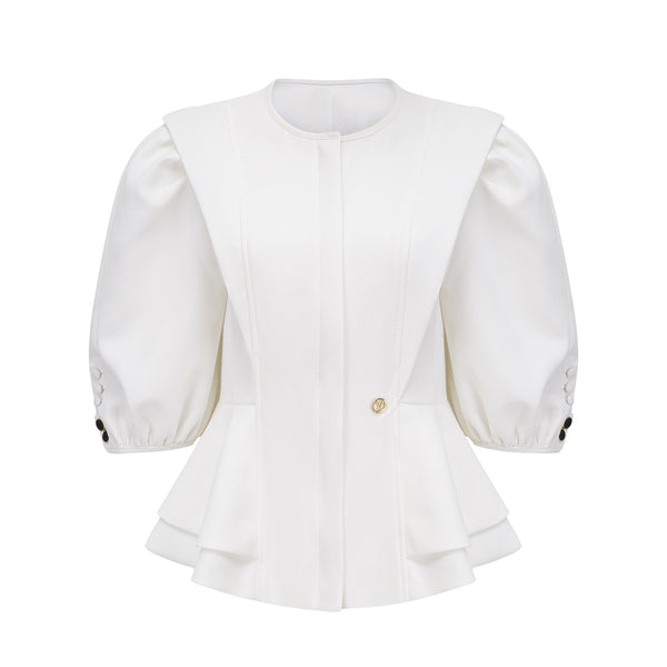 Gwenaëlle White Peplum Waist Blouse