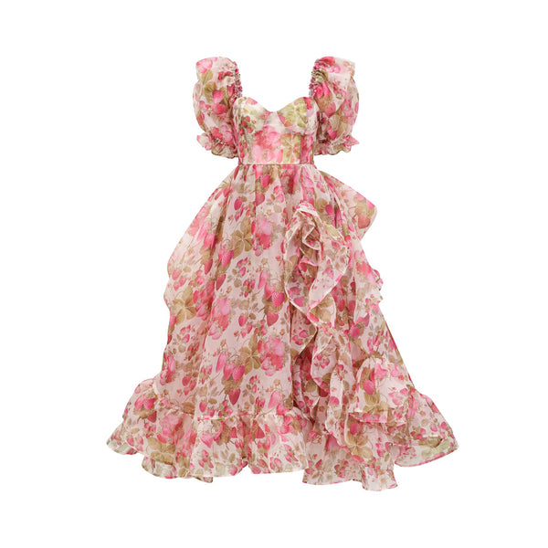 Geneviève fruit-print ruffled maxi dress