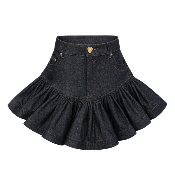 Florence Indigo Blue Ruffled Denim Mini Skirt