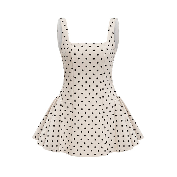 Geneviève neutrals polka-dot puff mini dress