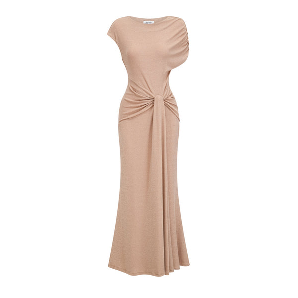 Rosalie gold asymmetrical pleated maxi dress (US Only)