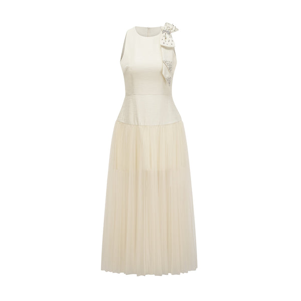 Thérèse bowknot tulle-panelling midi dress in White (US Only)