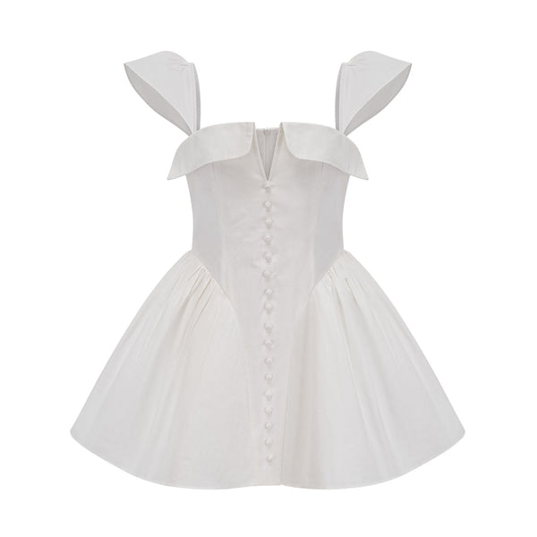 Julie white folded-neck bonded sleeveless mini dress (US Only)