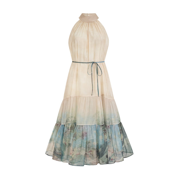 Delphine layered pattern-print midi dress