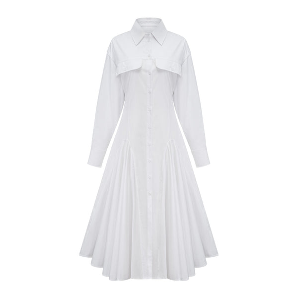 Dulcie white front-slit shirred shirt dress