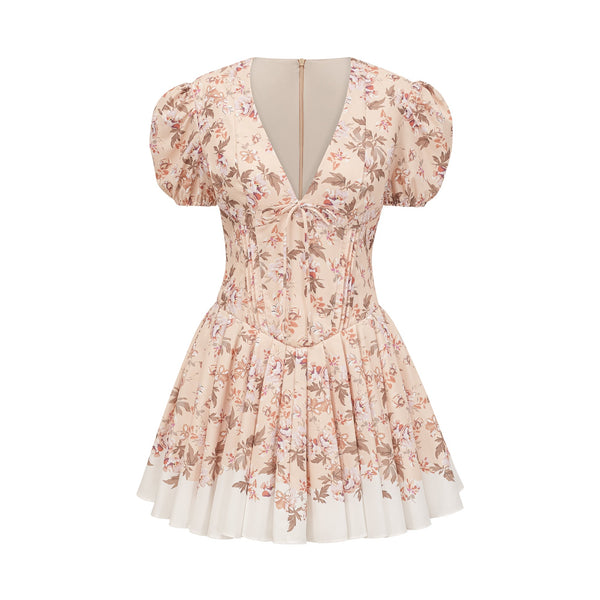 Alizée yellow floral-print pleated mini dress