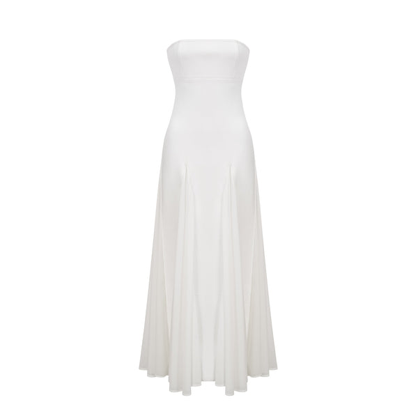 Nathalie white tulle-panelling maxi dress