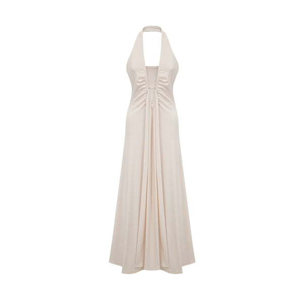 Géraldine white deep V-neck draped maxi dress (US Only)