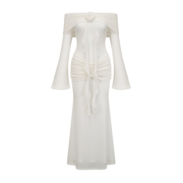 Wanda white glittered floral-appliqué knit maxi dress