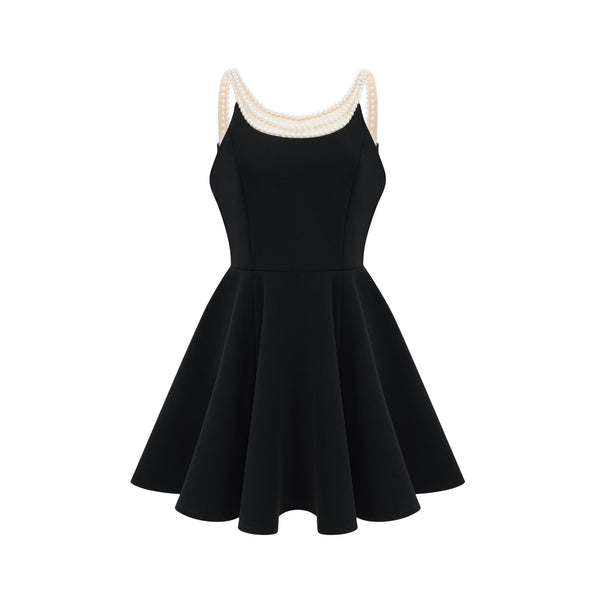 Danaé black faux-pearl-embellished mini dress