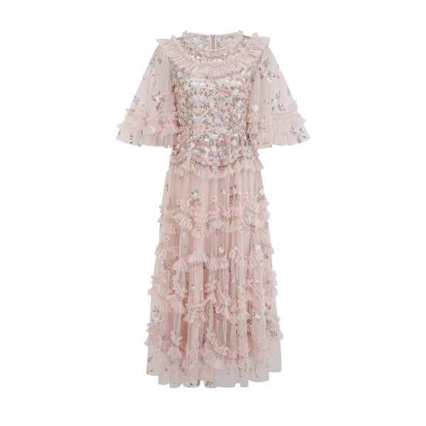 Kévina floral-embroidered tiered ruffled midi dress