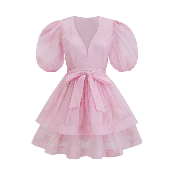 Florence pink floral-embroidered layered mini dress (US Only)