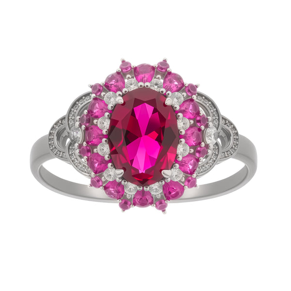 Amélie Red Oval Cut Gemstone Sterling Silver Ring