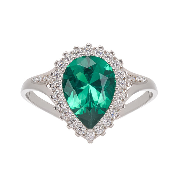 Lumière Green Pear Cut Gemstone Sterling Silver Ring