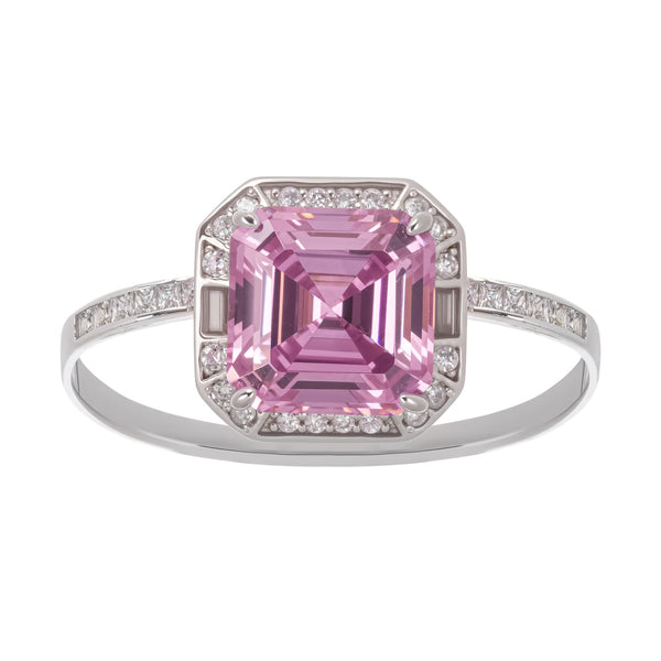 Hélène Pink Emerald Cut Zircon Gemstone Sterling Silver Ring