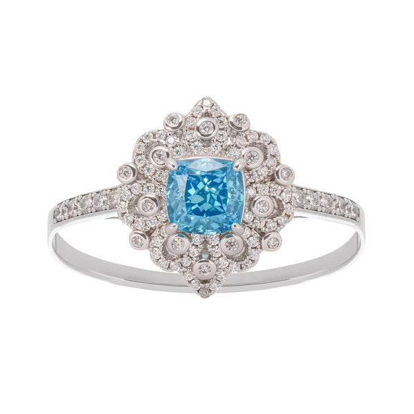 Énigme Blue Cushion Cut Gemstone Sterling Silver Ring