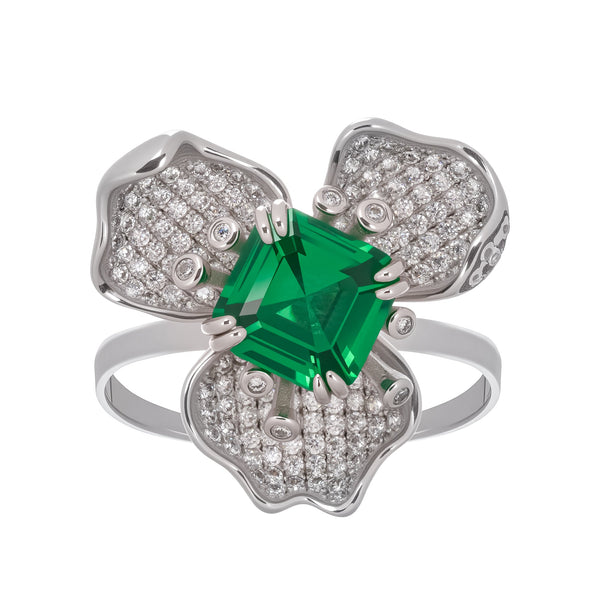 Carine Green Flower Shaped Zircon Gemstone Sterling Silver Ring