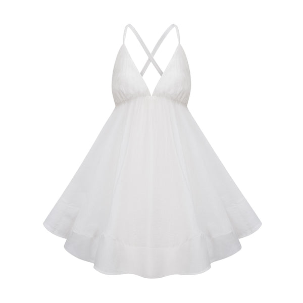 Quincie white shirred flounced mini dress (US Only)