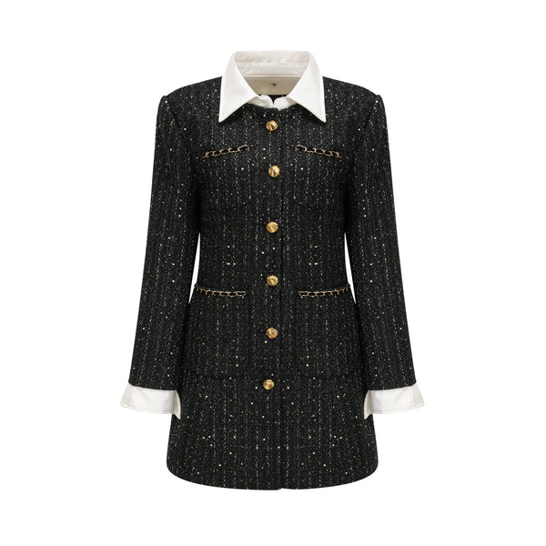 Audrey black sequin panelled tweed mini dress