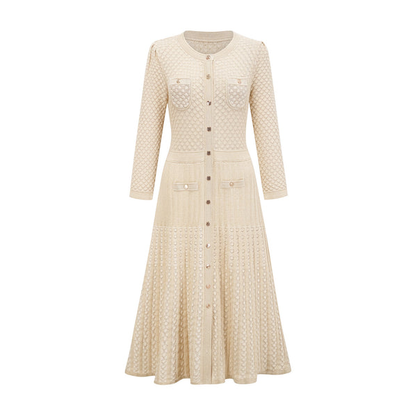 Élodie knitted long-sleeve midi dress in Neutrals