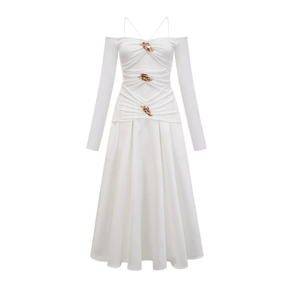 Nadine off-shoulder panelled maxi dress in White