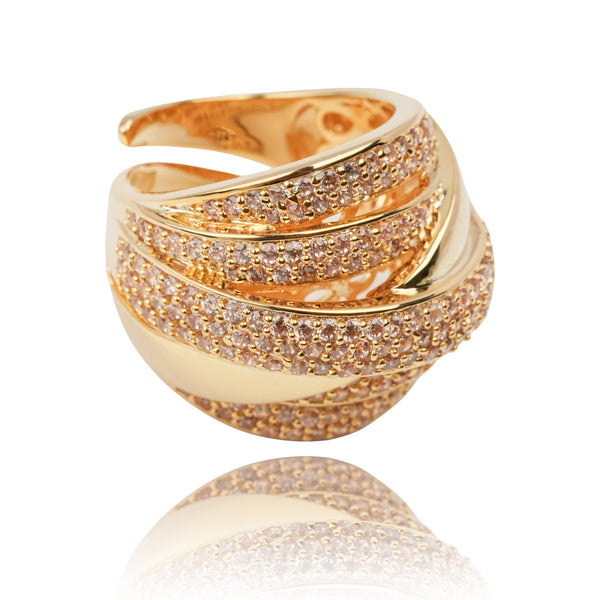 Énigme Gold Tone Multi-Band Adjustable Silver Ring