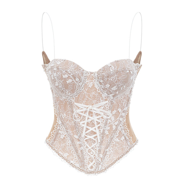 Karine floral-lace-panelling bustier top