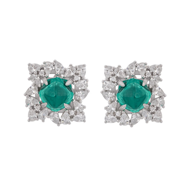 Hilja Green Round Cut Gemstone Sterling Silver Earrings