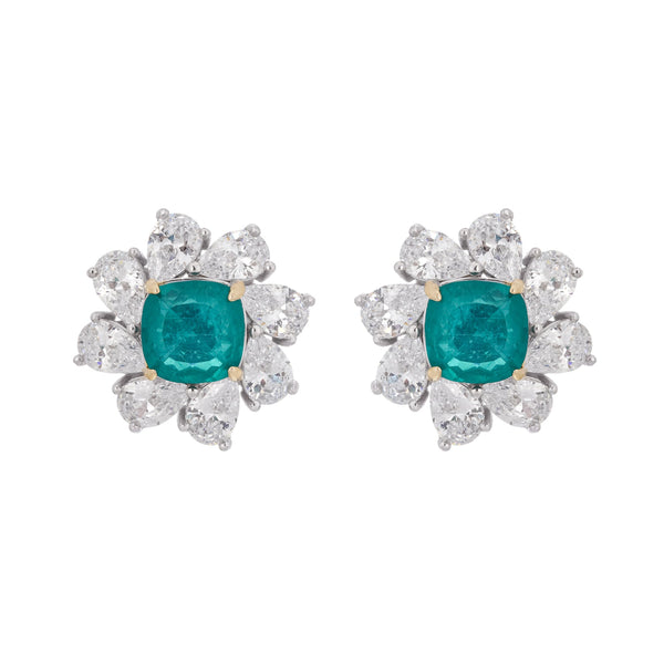 Erica Green Flower Shaped Gemstone Sterling Silver Earrings