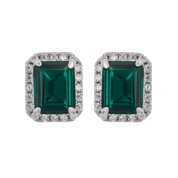 Mielikki Green Square Emerald Cut Gemstone Sterling Silver Earrings