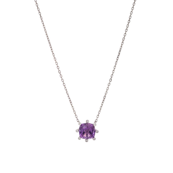 Giannetta Purple Square Cut Gemstone Pendant Sterling Silver Necklace