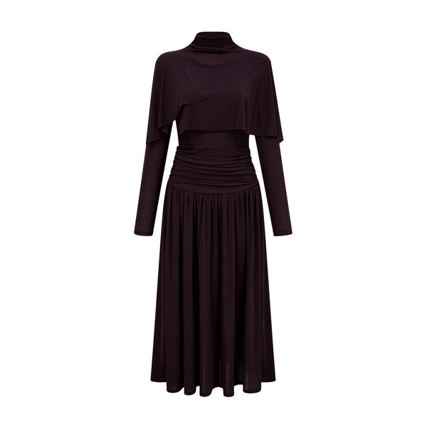 Camille Red Ruched Midi Dress with Flap Design Detail