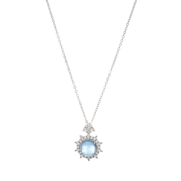 Mielikki Blue Oval Gemstone Pendant Sterling Silver Necklace