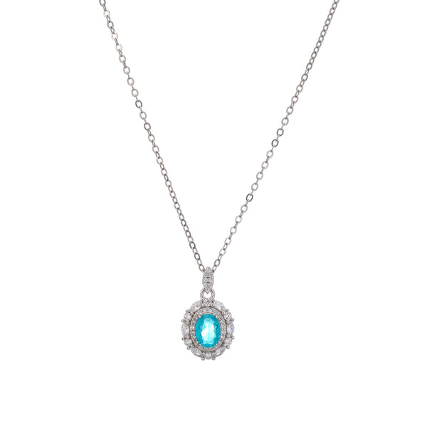 Annina Blue Oval Gemstone Pendant Sterling Silver Necklace