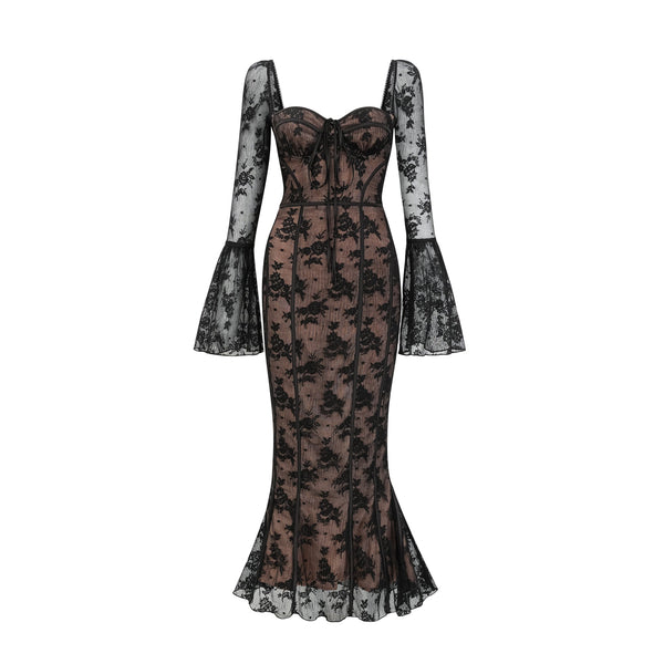 Marlene Black Flared Lace Maxi Dress (US Only)