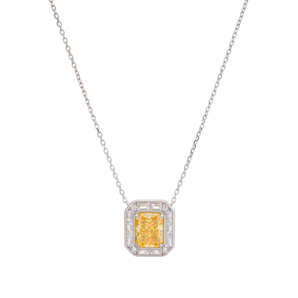 Eini Yellow Square Gemstone Pendant Sterling Silver Necklace