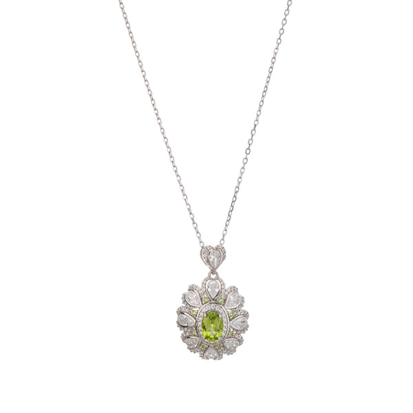 Kyliegh Green Floral Gemstone Pendant Sterling Silver Necklace