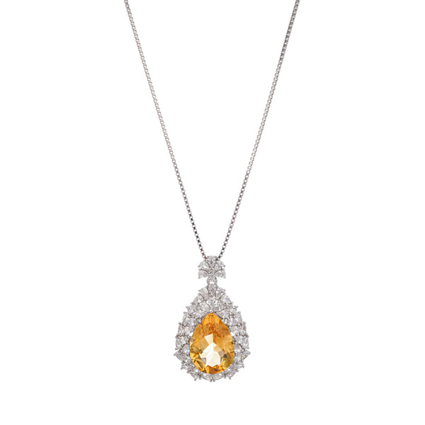 Giolla Yellow Teardrop Shaped Gemstone Pendant Sterling Silver Necklace